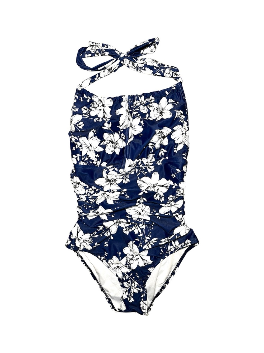 B2Prity Navy Blue & White Floral Ruched Tummy Control One Piece Bathing Suit